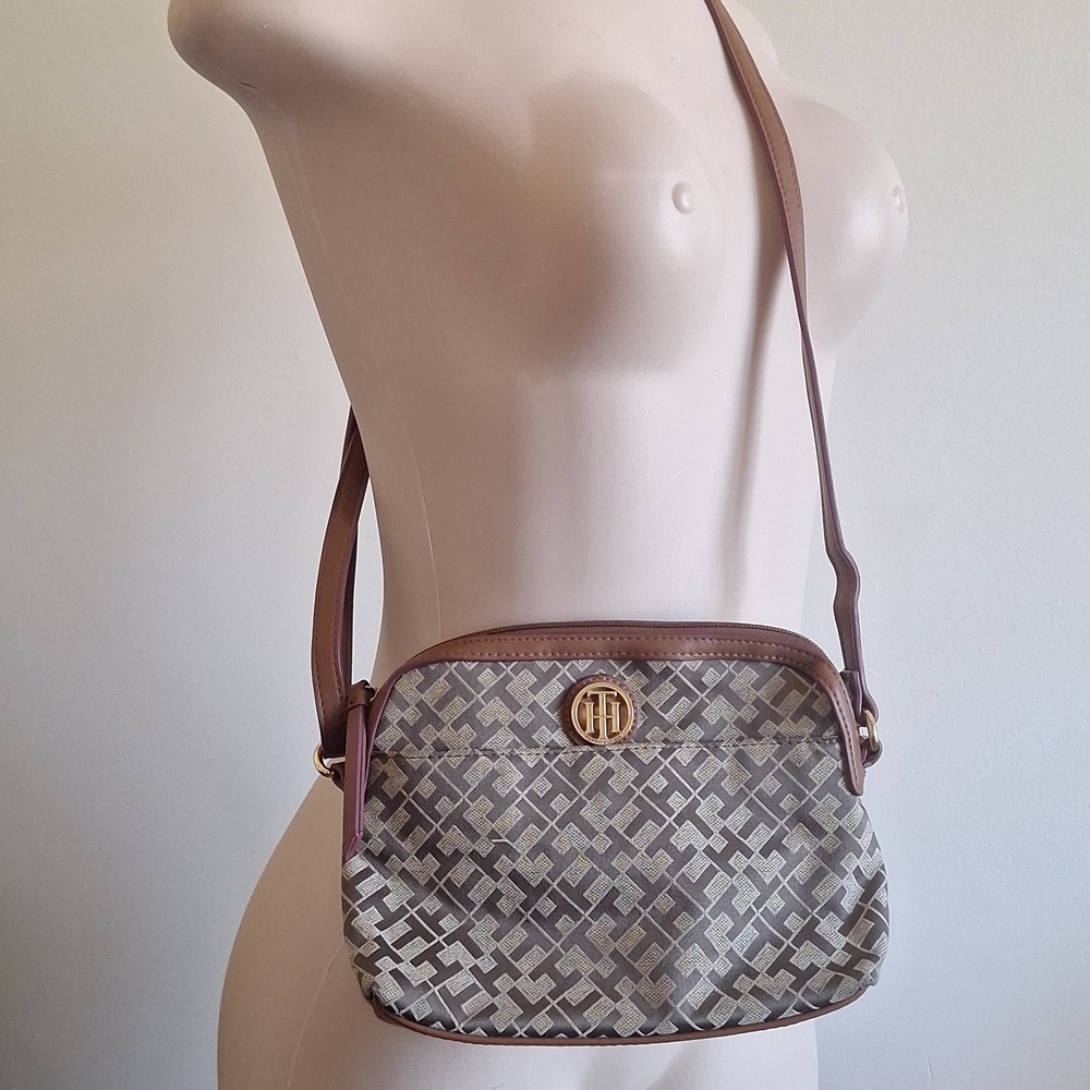 Tommy Hilfiger Crossbody Bag Monogram Jacquard Tan & Brown Purse